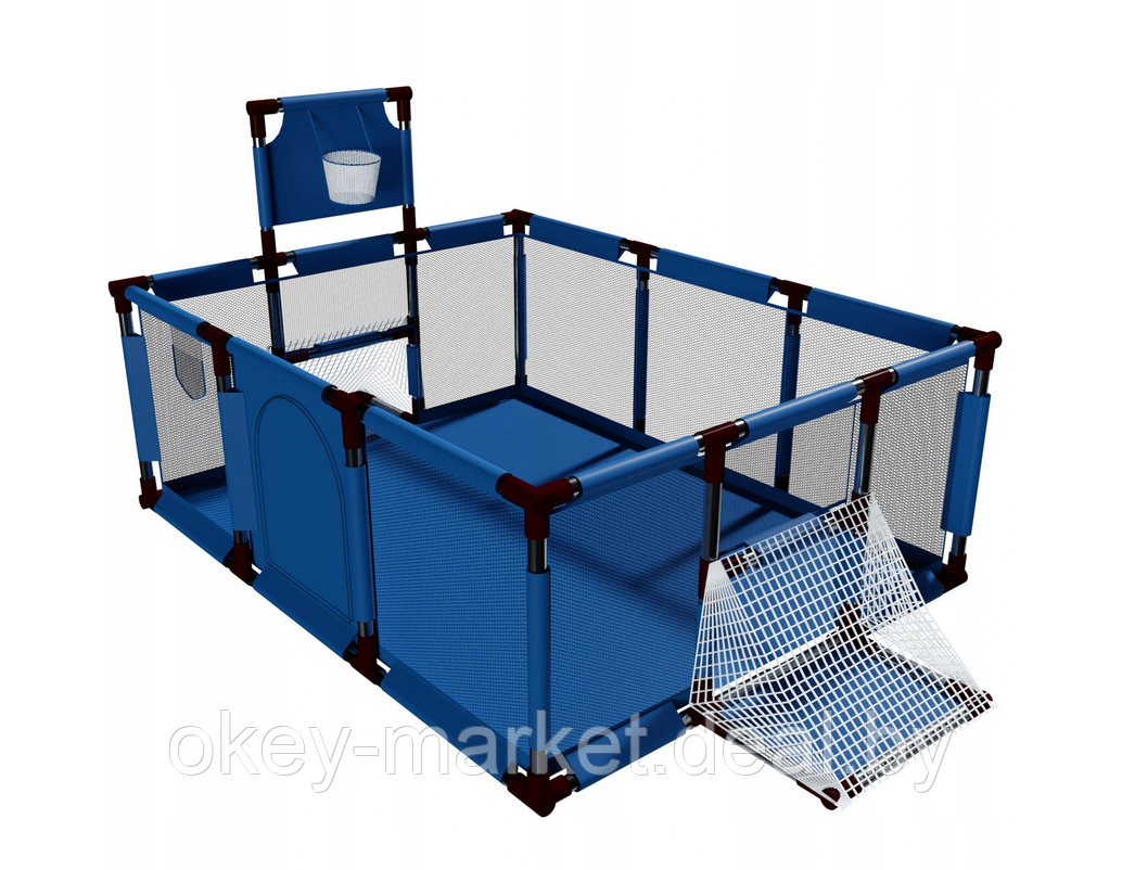 Детский манеж,игровая площадка Vigo с баскетбольной корзиной синий 180х120см