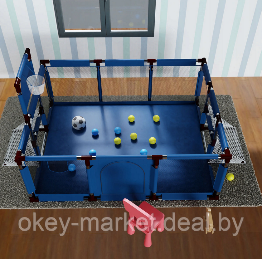 Детский манеж,игровая площадка Vigo с баскетбольной корзиной синий 180х120см - фото 4 - id-p159402648