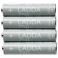 IKEA/ ЛАДДА Аккумуляторная батарейка, HR03 AAA 1,2 В750 мА•ч  4шт