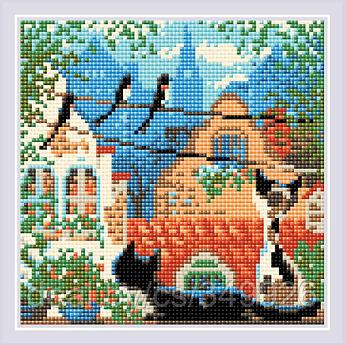 Набор РИОЛИС мозаичная картина арт.AM0048 Город и кошки. Лето 20х20 см