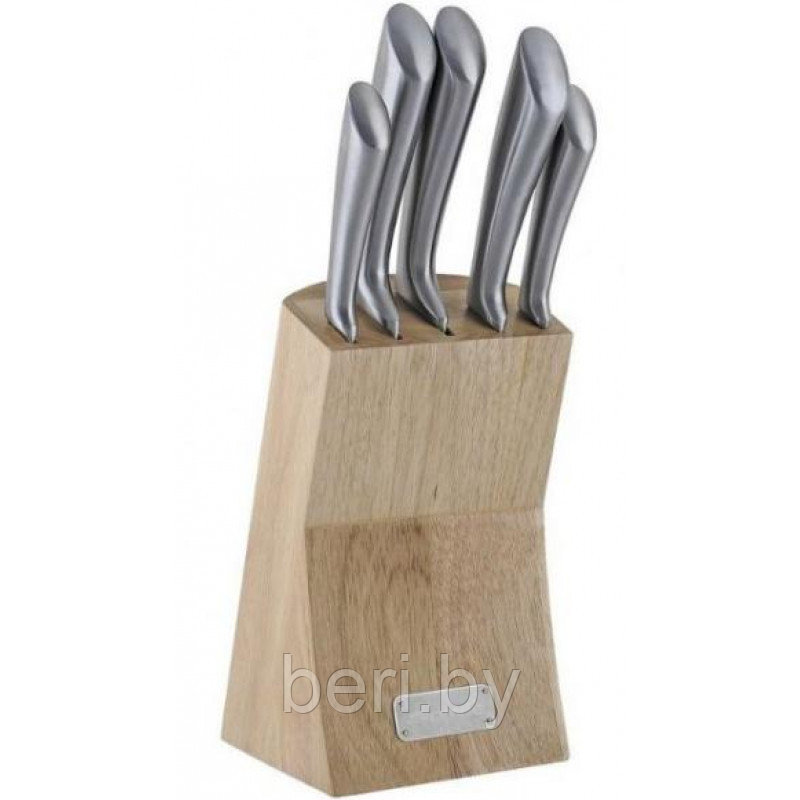KM-5130 Набор кухонных ножей на подставке, Kamille, 5 ножей, деревянная подставка - фото 4 - id-p159417501