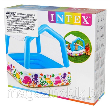 Надувной семейный бассейн с навесом 157х157х122 см Intex 57470  Новая расцветка купить в Минске
