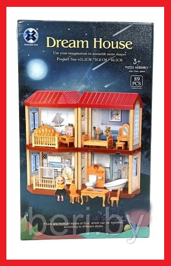 556-22 Домик для куклы "Dream House" с мебелью, 89 элементов, двухэтажный - фото 1 - id-p159440039