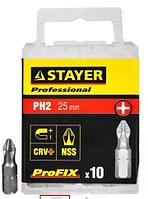 Биты STAYER "PROFESSIONAL" ProFix Phillips, тип хвостовика C 1/4", № 2, L=25мм, 10шт