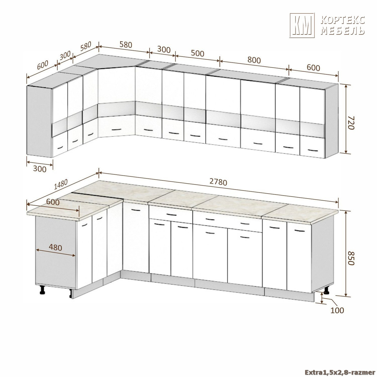 Угловая кухня Корнелия Экстра 1,5х2,8. фабрика Кортекс-Мебель (варианты размеров и цвета) - фото 2 - id-p159532718