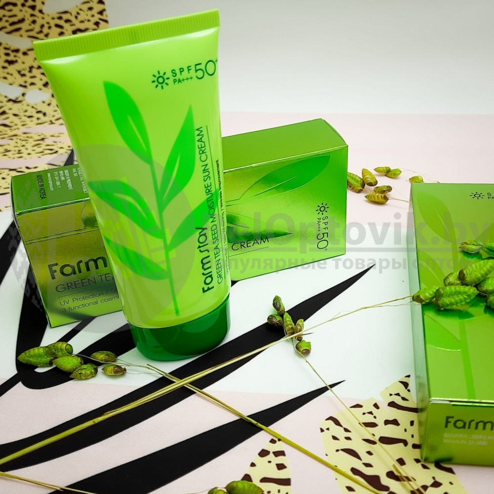 Солнцезащитный увлажняющий крем для кожи лица с семенами зелёного чая FarmStay Green Tea Seed Moisture Sun - фото 5 - id-p158769470