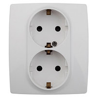 12-2104-02 ЭРА Розетка 2X2P+E Schuko со шторками, 16A-250В, IP20, Эра12, слоновая кость