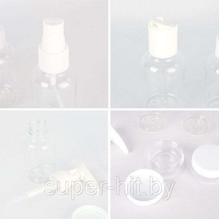 Бутылочки дорожные 35мл в наборе (4+2) шт, ассорти (белый или розовый цвет) - фото 5 - id-p159594750