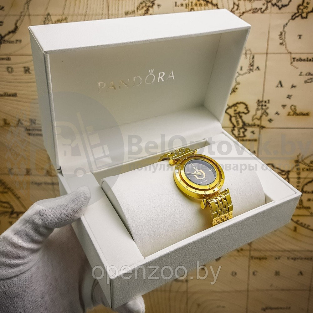 Комплект Pandora (Часы, кулон, браслет) Серебро с черным циферблатом - фото 4 - id-p159601797