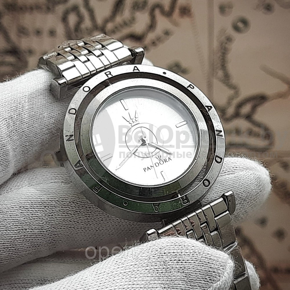 Комплект Pandora (Часы, кулон, браслет) Серебро с черным циферблатом - фото 7 - id-p159601797