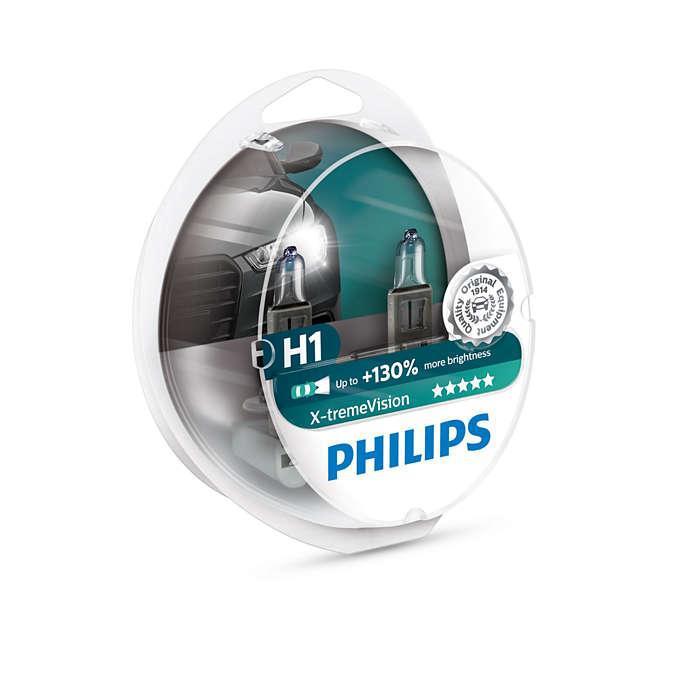 Автомобильная лампа H1 Philips X-tremeVision +130% (комплект 2 шт) 12258XV+S2