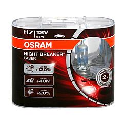 Лампа Osram 12В Н7 60/55Вт +130% Night Breaker Laser (64210NML-HCB) (В комплекте 2 лампы – Евробокс)