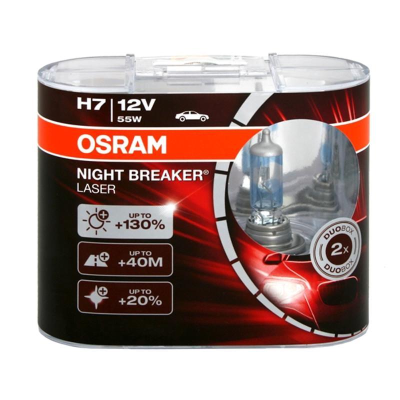 Лампа Osram 12В Н7 60/55Вт +130% Night Breaker Laser (64210NML-HCB) (В комплекте 2 лампы Евробокс) - фото 1 - id-p159622337