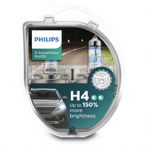 Автомобильная лампа H4 Philips X-tremeVision Pro150 (комплект 2шт) 12342XVP+S2