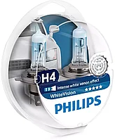 Автомобильная лампа H4 Philips WhiteVision + 2шт. W5W 4200K 12342WHVSM (комплект 2+2 шт)