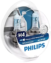 Автомобильная лампа H4 Philips WhiteVision + 2шт. W5W 4200K 12342WHVSM (комплект 2+2 шт)