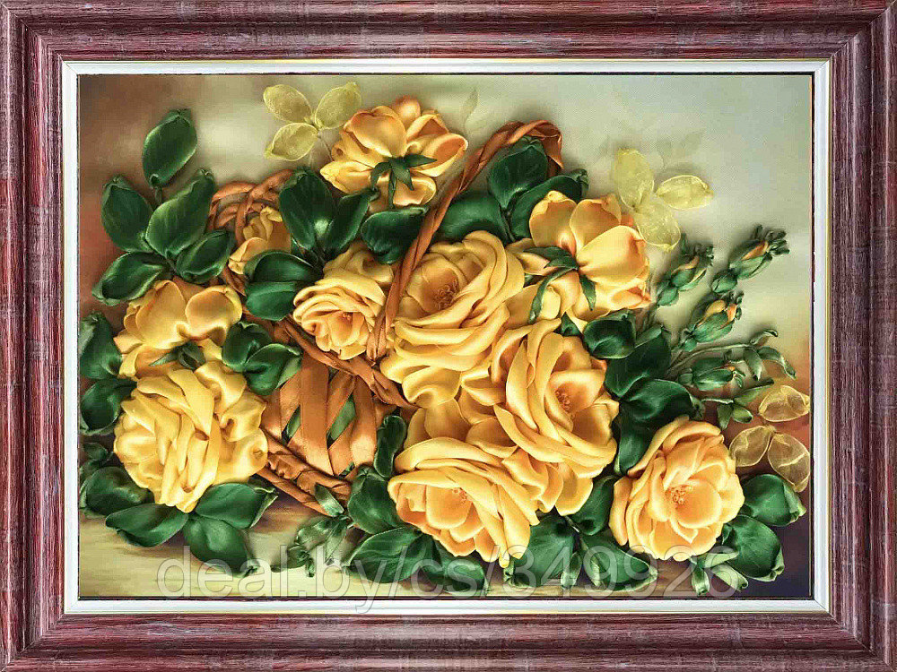 Набор для вышивки лентами КАРОЛИНКА арт. КЛ-3030(н) Желтые розы 25х32,5 см