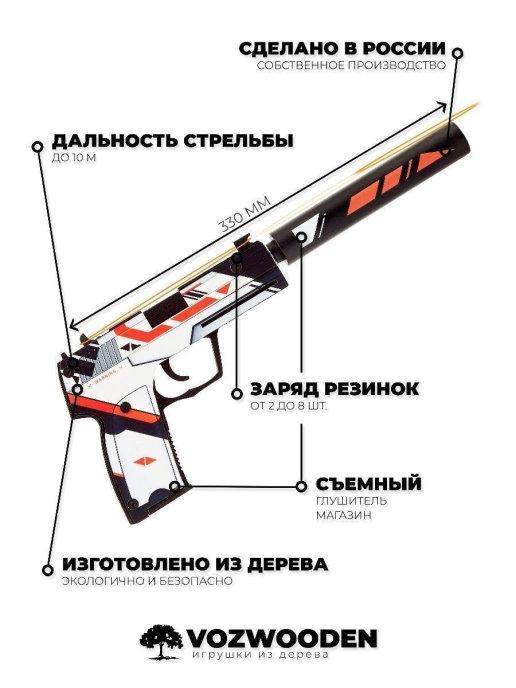 Деревянный пистолет VozWooden Active USP-S Азимов (резинкострел) - фото 6 - id-p159641074