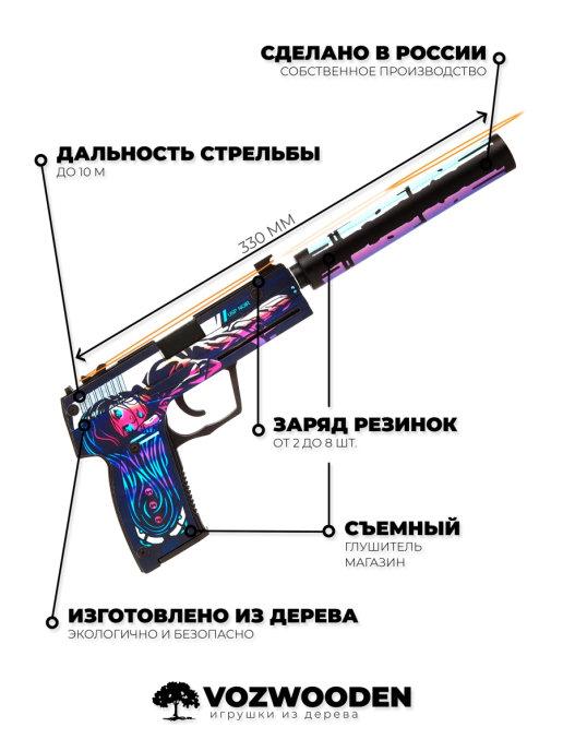Деревянный пистолет VozWooden Active USP-S Нео-Нуар (резинкострел) - фото 4 - id-p159641869