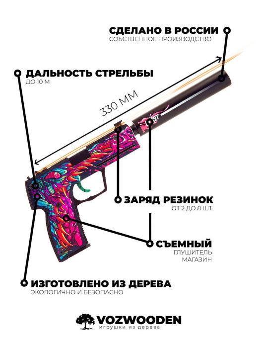 Деревянный пистолет VozWooden Active USP-S Скоростной Зверь (резинкострел) - фото 7 - id-p159641876