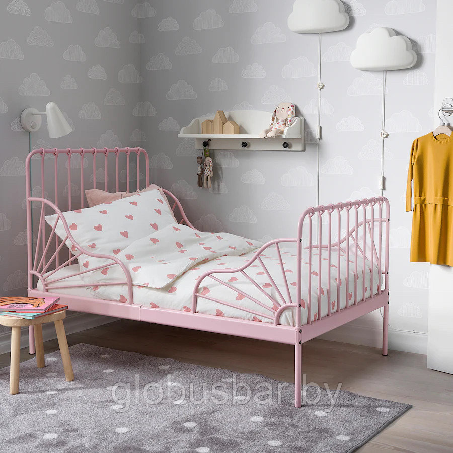 МИННЕН Раздвижная кровать С реечным дном, розовый, 80x200 см