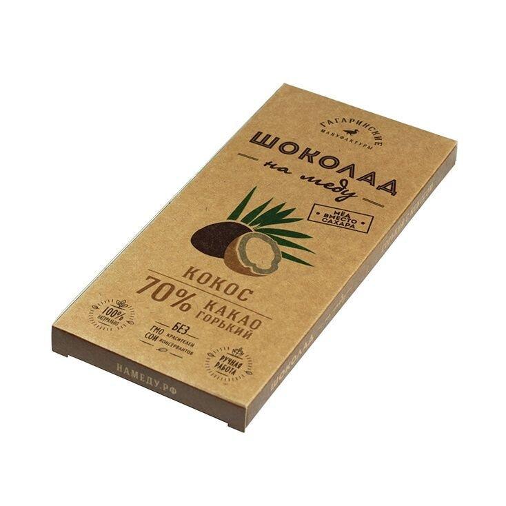 Шоколад на меду "Крафт" горький 70% с Кокосом, 85 гр.