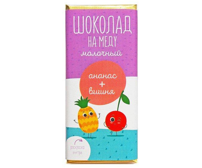 Шоколад На Меду "Детский" Молочный 46% с Ананасом и Вишней, 45 г
