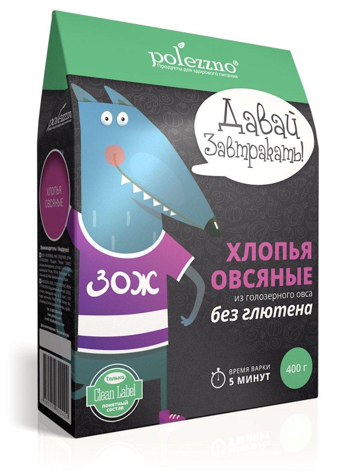 Хлопья овсяные из голозерного овса Полеззно, 400 г