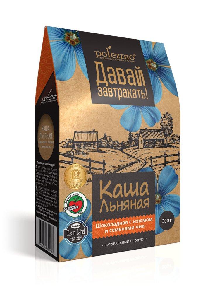 Каша льняная "Шоколадная с изюмом и семенами чиа" Полеззно, 300 г