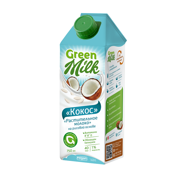 Растительный напиток на рисовой основе "Кокос" Green Milk, 750 мл.