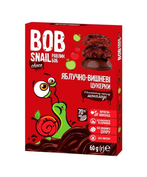 Фруктово-ягодный снек Яблочно-вишневый в тёмном бельгийском шоколаде "Улитка Боб", 60 г