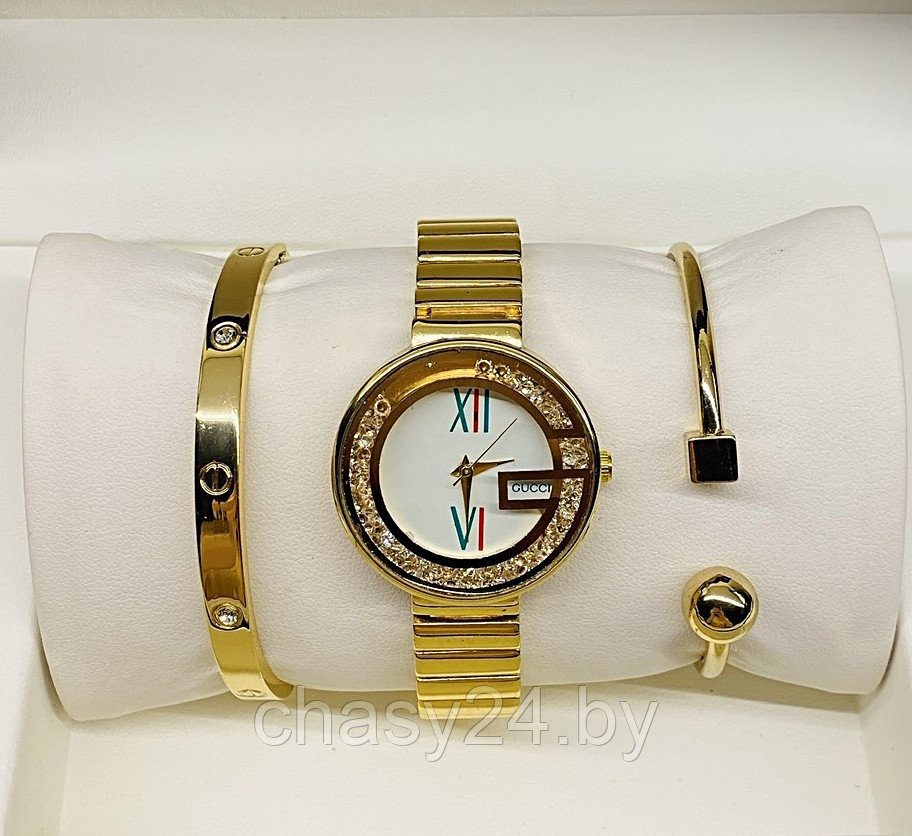 ЖЕНСКИЕ НАРУЧНЫЕ ЧАСЫ GUCCI И ДВА МЕТАЛЛИЧЕСКИХ БРАСЛЕТА CWCM829 - фото 1 - id-p159730257