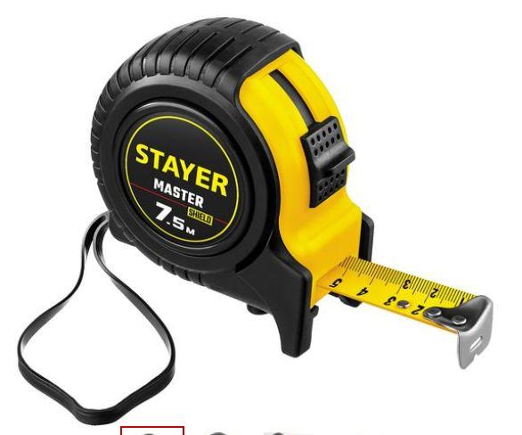 Рулетка STAYER "STANDARD" "TopTape", обрезиненный корпус, 7,5х25мм, 34025-07