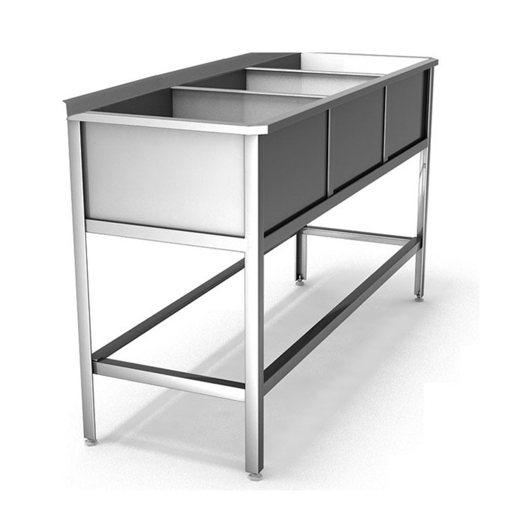 Ванна моечная сварная 1800х700х850 мм, 3 емк. глуб. 350 мм, нерж.сталь