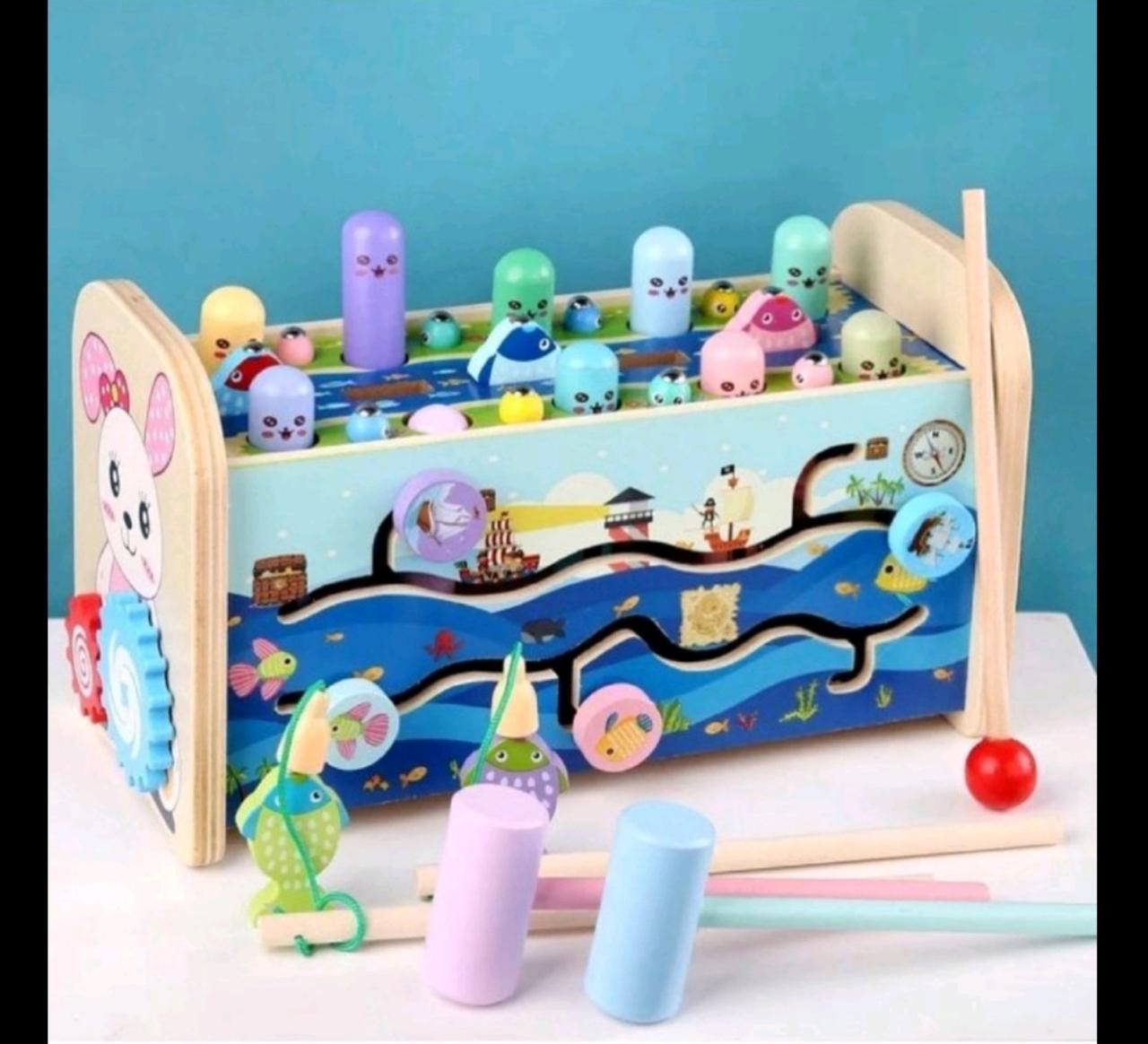 Деревянная игрушка игровой центр бизиборд 7 в 1, (ксилофон, магнитная рыбалка, стучалка), фото 1
