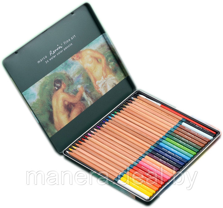Художественные акварельные карандаши Marco «RENOIR FINE ART WATER», 24 цвета, в металлическом футляре
