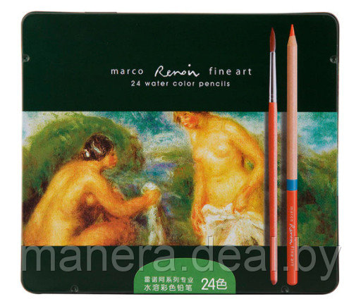 Художественные акварельные карандаши Marco «RENOIR FINE ART WATER», 24 цвета, в металлическом футляре - фото 2 - id-p159906124