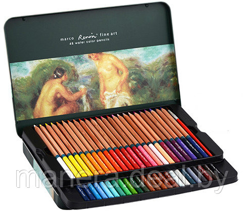 Художественные акварельные карандаши Marco «RENOIR FINE ART WATER», 48 цветов, в металлическом футляре