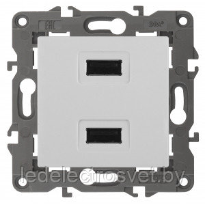 14-4110-01 ЭРА Устройство зарядное USB, 230В/5В-2100мА, IP20, Эра Elegance, белый