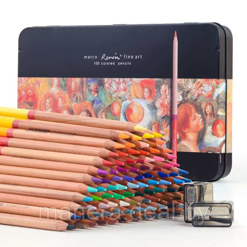 Профессиональные художественные карандаши Marco «RENOIR FINE ART», 100 цветов, в металлическом пенале - фото 1 - id-p159910108