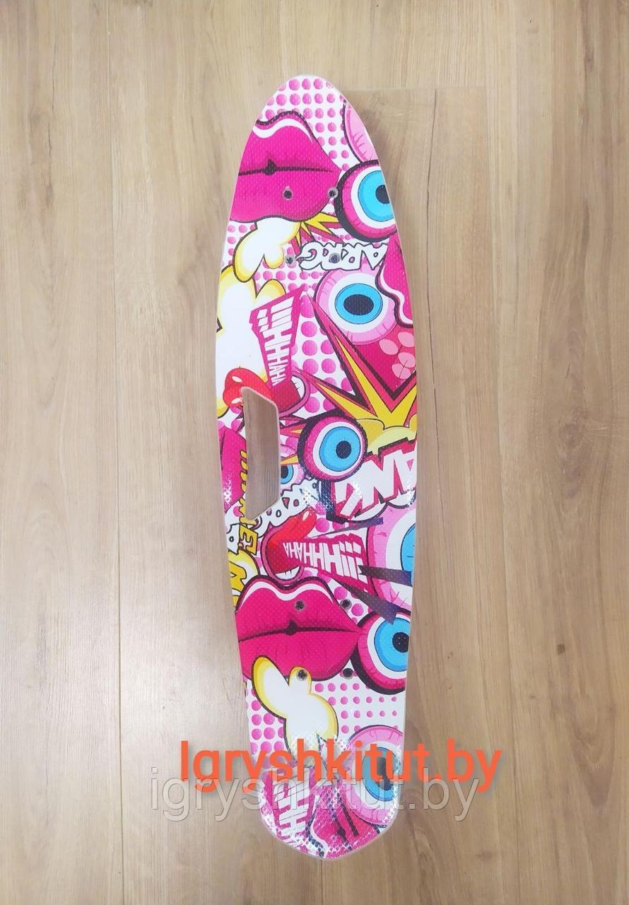 Скейтборд с ручкой и граффити расцветкой PENNY BOARD Пенниборд принт СВЕТЯЩИЕСЯ Колёса (6 расцветок) арт. 8301 - фото 5 - id-p159917646