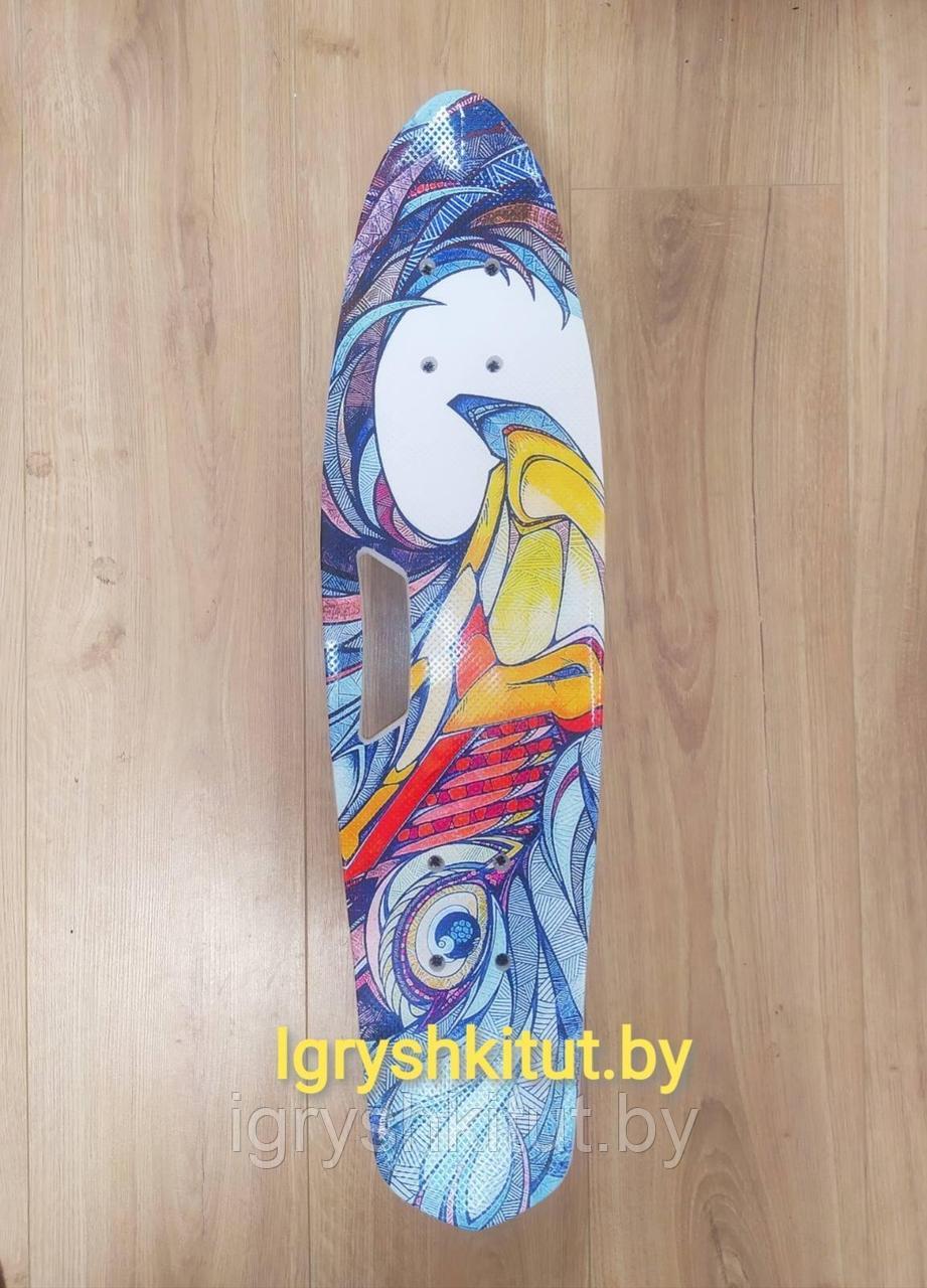 Скейтборд с ручкой и граффити расцветкой PENNY BOARD Пенниборд принт СВЕТЯЩИЕСЯ Колёса (6 расцветок) арт. 8301 - фото 6 - id-p159917646
