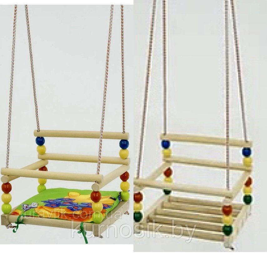 Качели детские деревянные подвесные с мягким сиденьем - фото 1 - id-p159917906