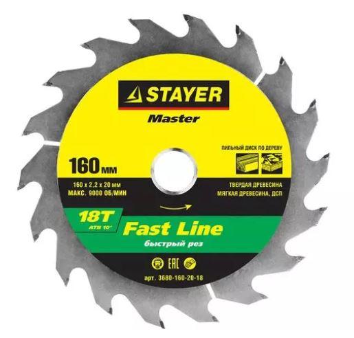 STAYER Fast Line 160 x 20мм 18T, диск пильный по дереву, быстрый рез