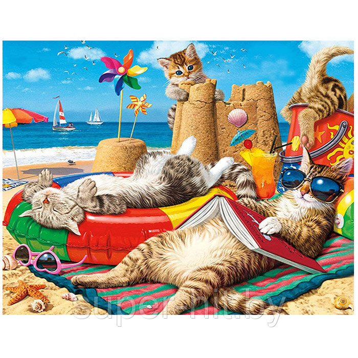 Алмазная живопись "Darvish" 40*50см "Коты на отдыхе" - фото 1 - id-p159946296