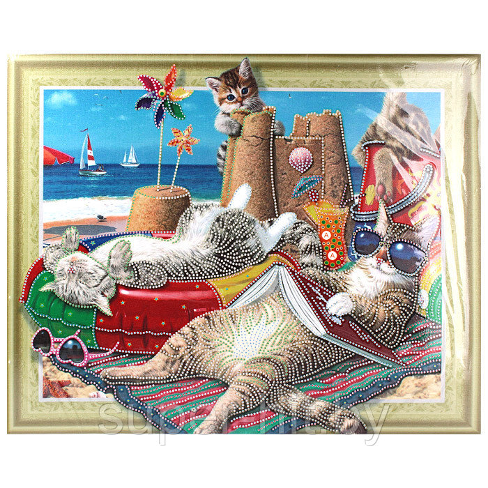 Алмазная живопись "Darvish" 40*50см "Коты на отдыхе" - фото 2 - id-p159946296