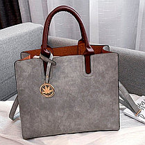 Набор женских сумок 3 в 1 (сумка, клатч, кошелек) серый, фото 2