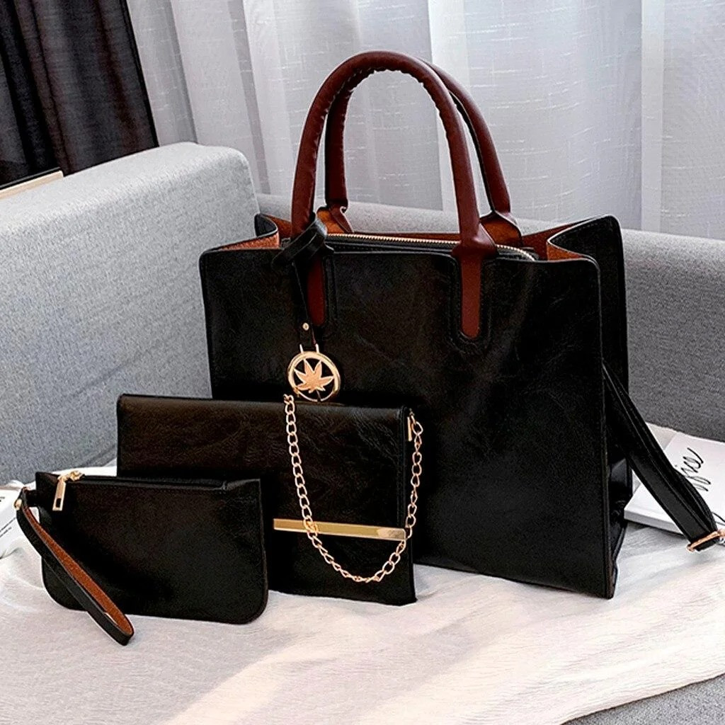Набор женских сумок 3 в 1 (сумка, клатч, кошелек) черный