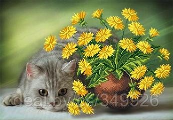 Рисунок на шелке МАТРЕНИН ПОСАД арт.37х49 - 4154 Котик и одуванчик