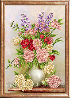 Рисунок на ткани МАГИЯ КАНВЫ арт.КС077 Пионово-розовый букет 39х27 см